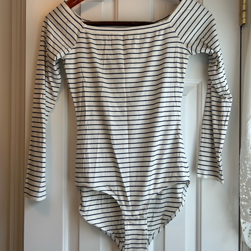 Madewell Blue and White Striped Bodysuit